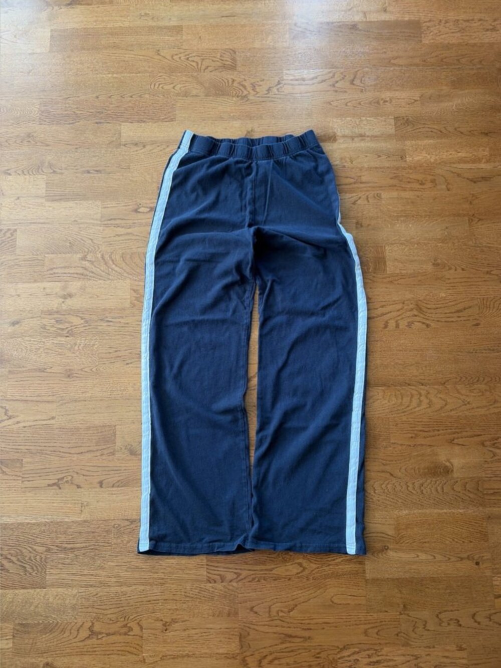 Brandy Melville Anastasia Side Stripe Sweatpants Navy Blue White Wide Leg Open